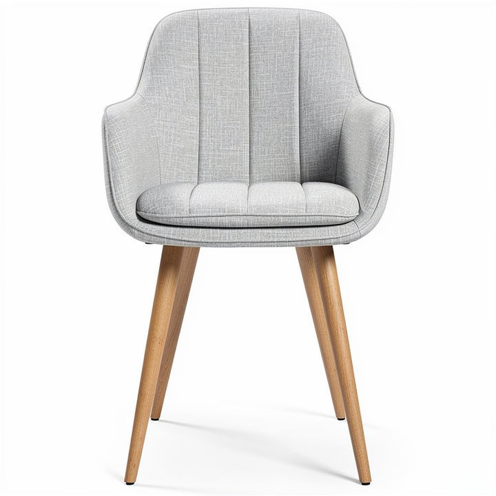 **Moderne grijze fauteuil met houten poten**