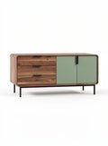 **Moderne dressoir met houten afwerking en groene deur**